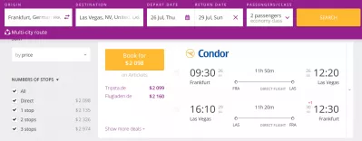 Vôo de Frankfurt a Las Vegas + comparação de hotéis, 3 noites 2 adultos : Resultado do voo mais barato em wcifly.com