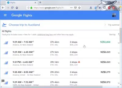 Fluturime nga Cartagena, Kolumbi në Auckland, Zelanda e Re : Google fluturon me ofertën më të mirë për 2858 $
