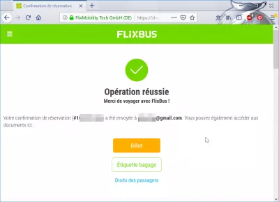 Обзор бронирования Flixbus : Бронирование успешно