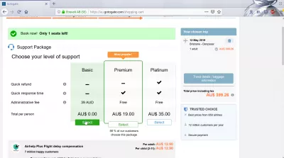 Recenzia GoToGate: je rezervácia letov GoToGate oprávnená? : Ceny balíčkov zákazníckej podpory GoToGate pre podvod