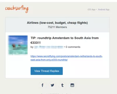 Secret Flying սխալ ուղով : Post on Couchsurfing մոտ էժան թռիչքների Secretflyng