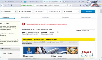 Error de vuelo secreto tarifa : Precio desde 344 € hasta 840 € en el sitio web de estafa 24