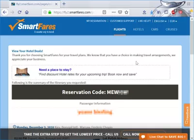 Дешеві рейсів Smartfares відгуків : Код замовлення бронювання створено