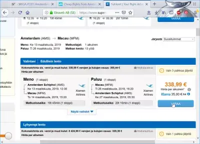 סקירה של סופרסבר : טיסה מאמסטרדם למקאו נמצאה ב 339 €