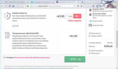 Отзив за резервация на полети на Tripmonster.fi : Избор на допълнителна застраховка